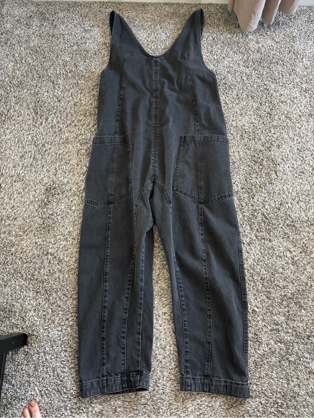 We the Free Women's Black Washed Denim Utility Jumpsuit